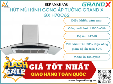 Hút mùi áp tường kính cong Grand X GX H70C62 - Made in Malaysia